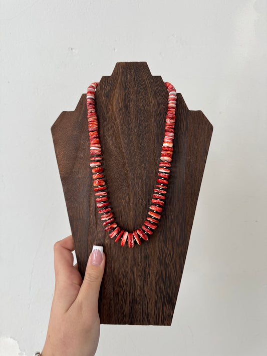 21" Graduated Red Spiny Necklace with 3mm Sterling Pearl Beads