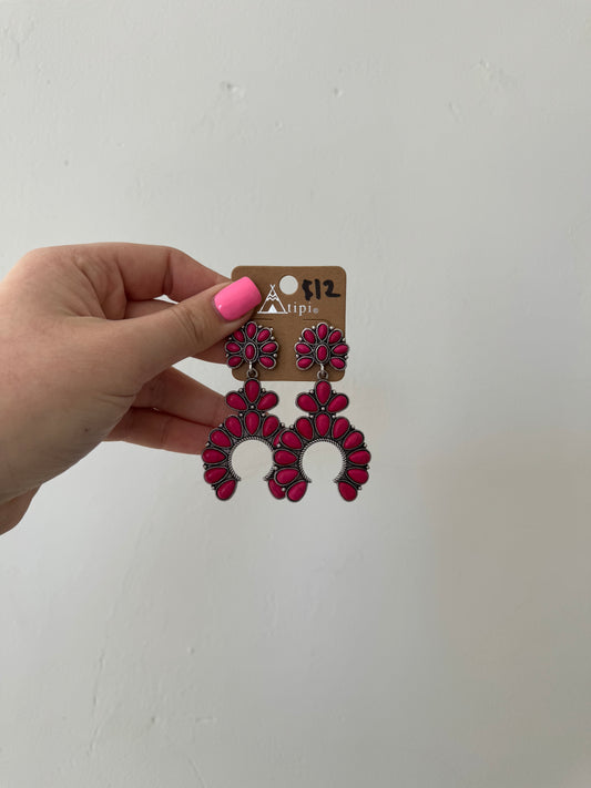 Faux Silver and Hot Pink Naja Dangle Earrings