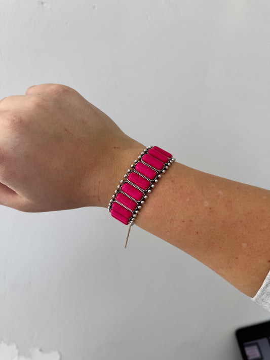 Faux Silver and Hot Pink Stretch Bracelet