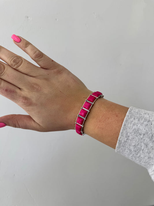 Faux Silver and Hot Pink Stretch Bracelet