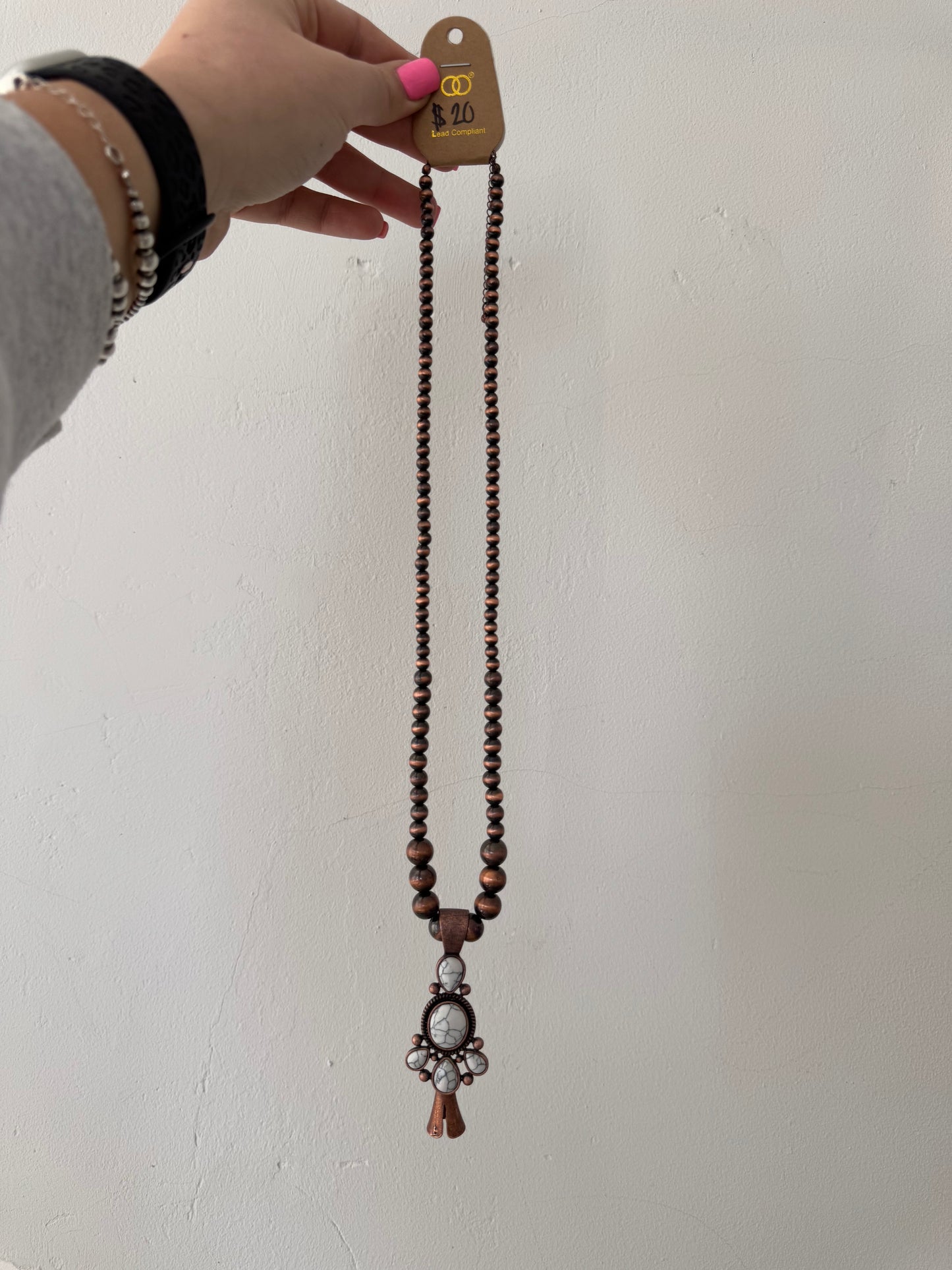 Faux Copper Pearl Long Necklace