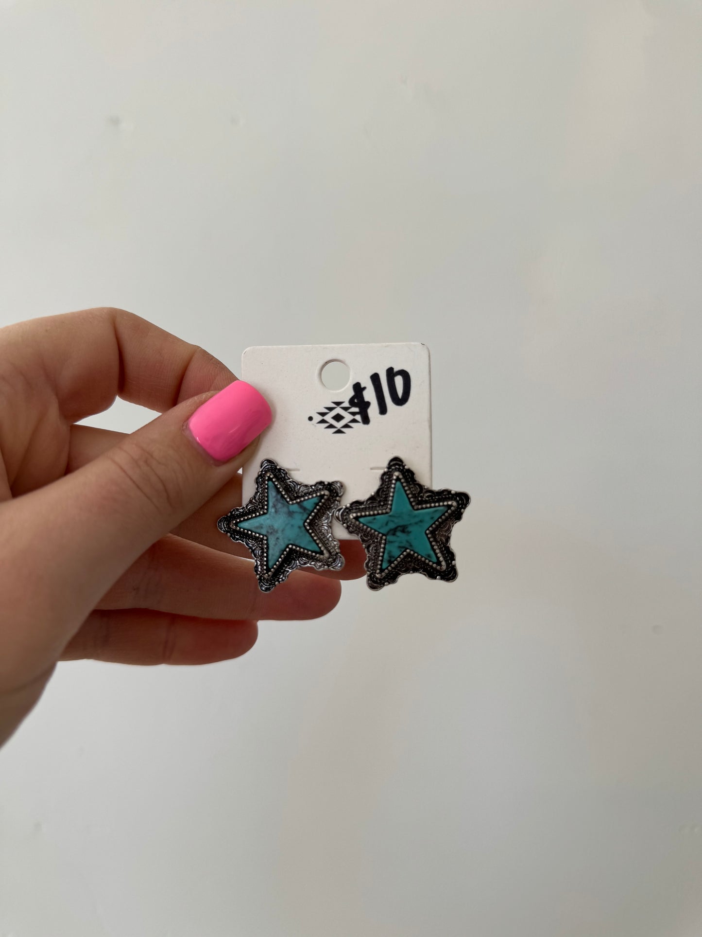 Faux Silver and Turquoise Star Stud Earrings