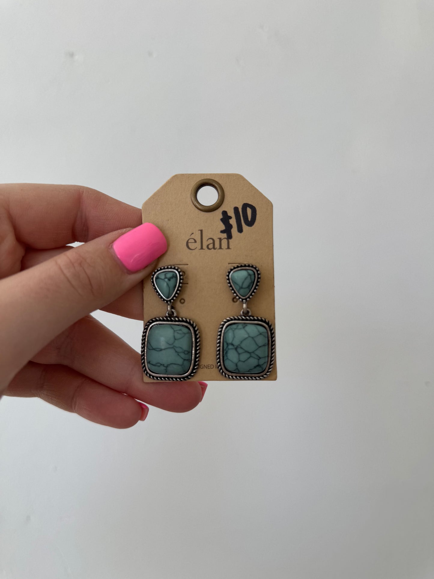 Faux Silver and Turquoise Stud Earrings