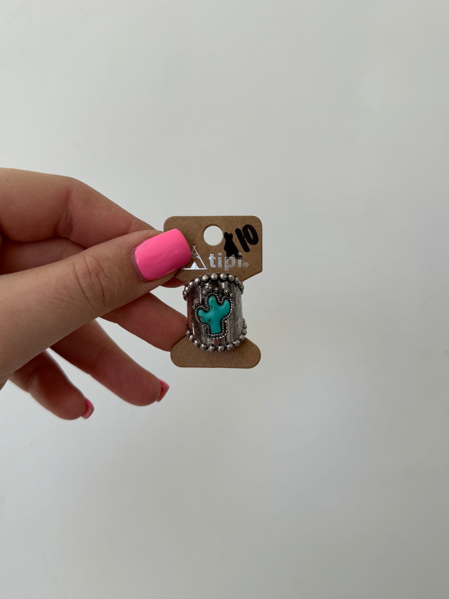 Faux Silver and Turquoise Cactus Adjustable Ring