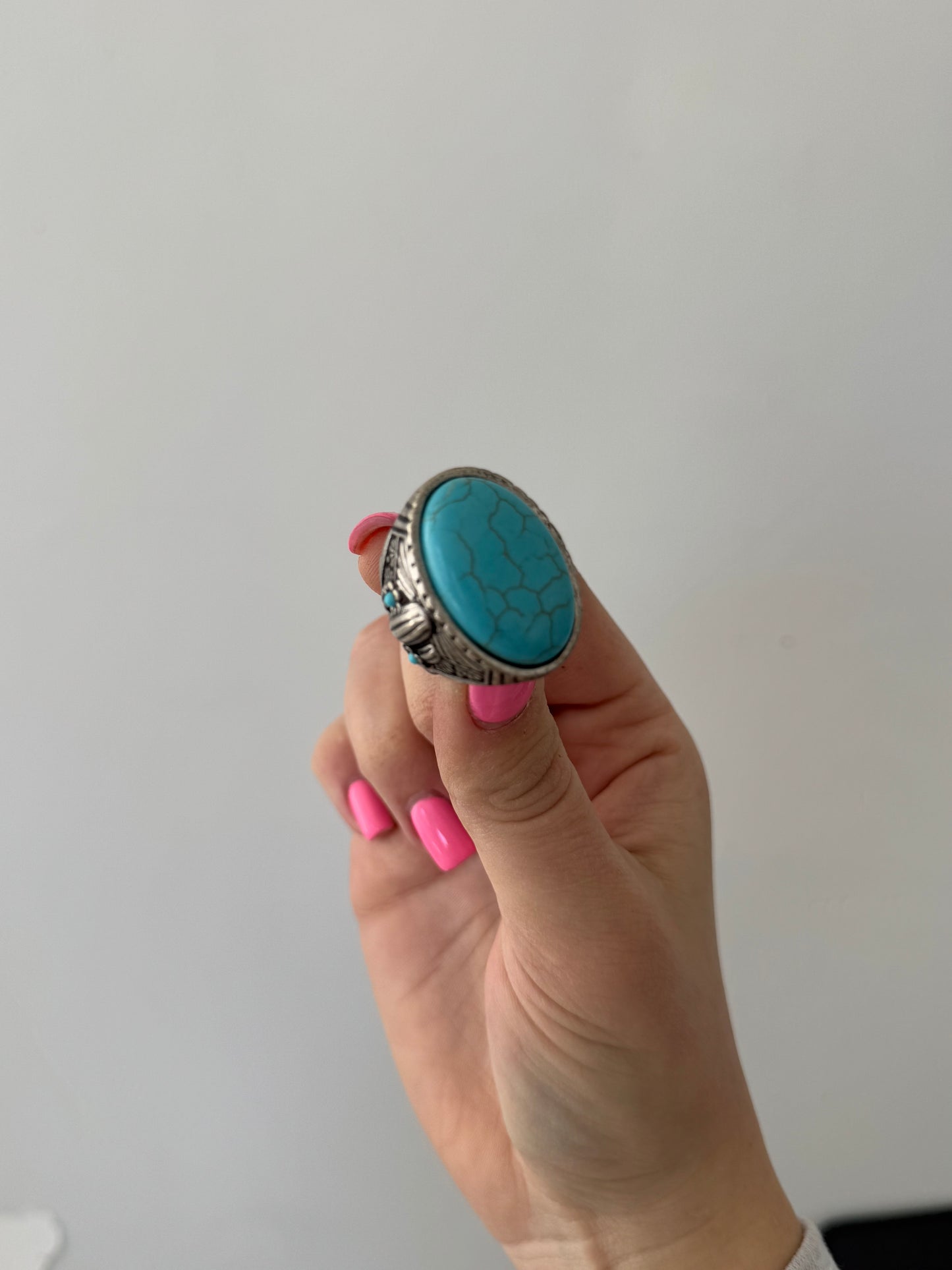 Faux Silver and Turquoise Stretch Ring