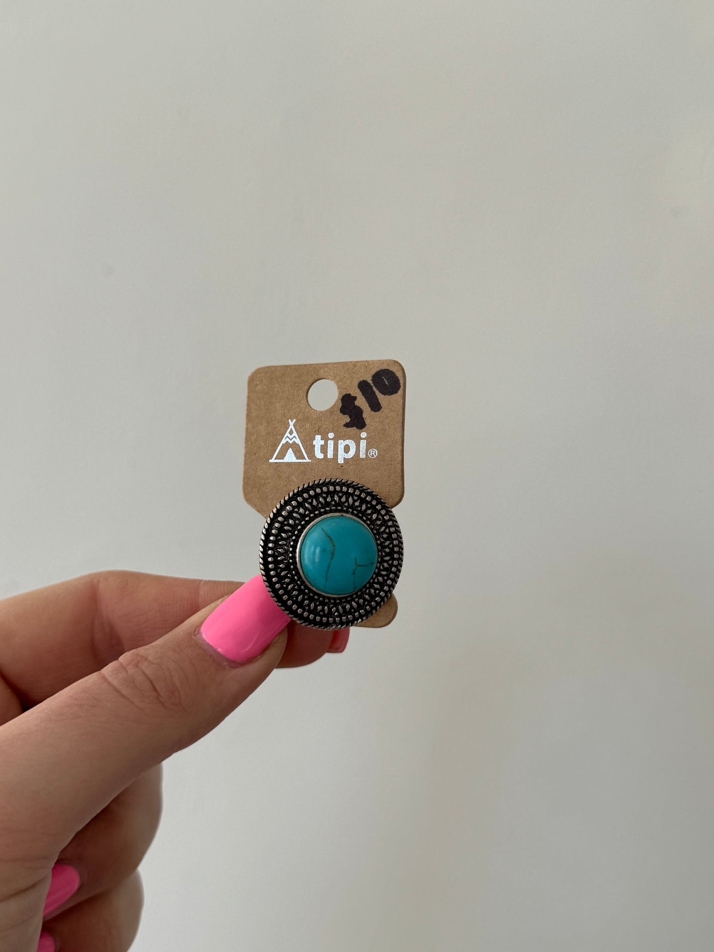 Faux Silver and Turquoise Adjustable Ring