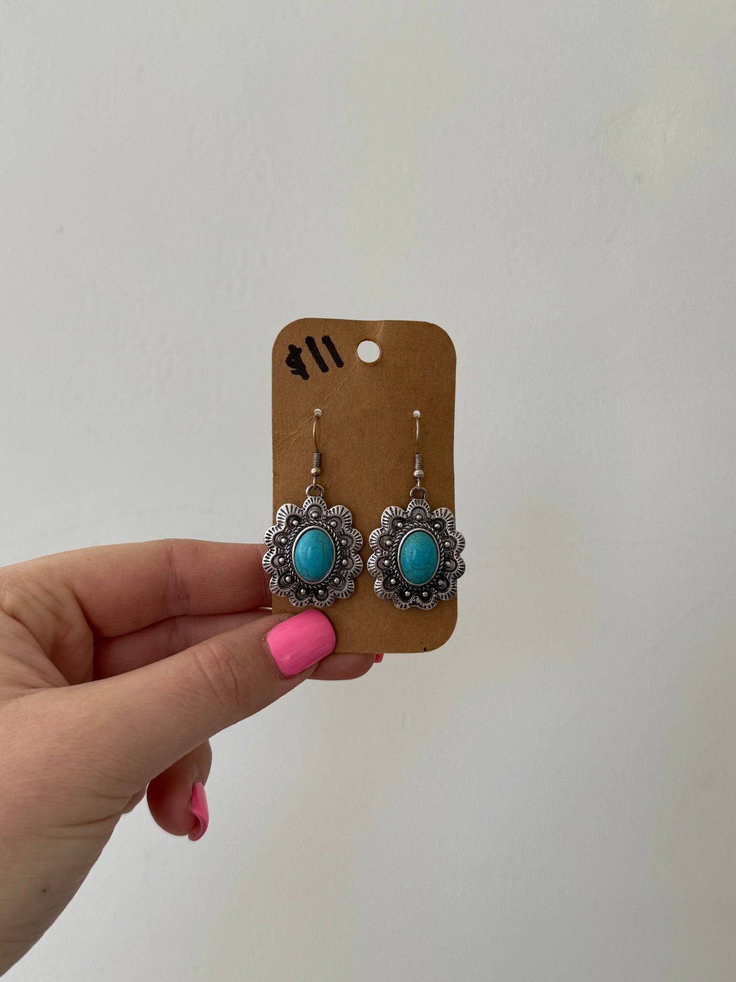 Faux Silver and Turquoise Dangle Earrings