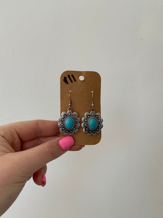 Faux Silver and Turquoise Dangle Earrings