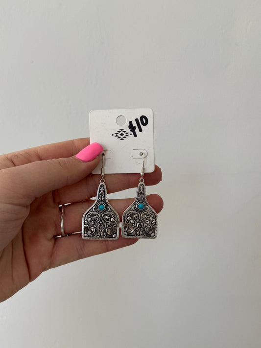 Faux Silver Ear Tag Dangle Earrings