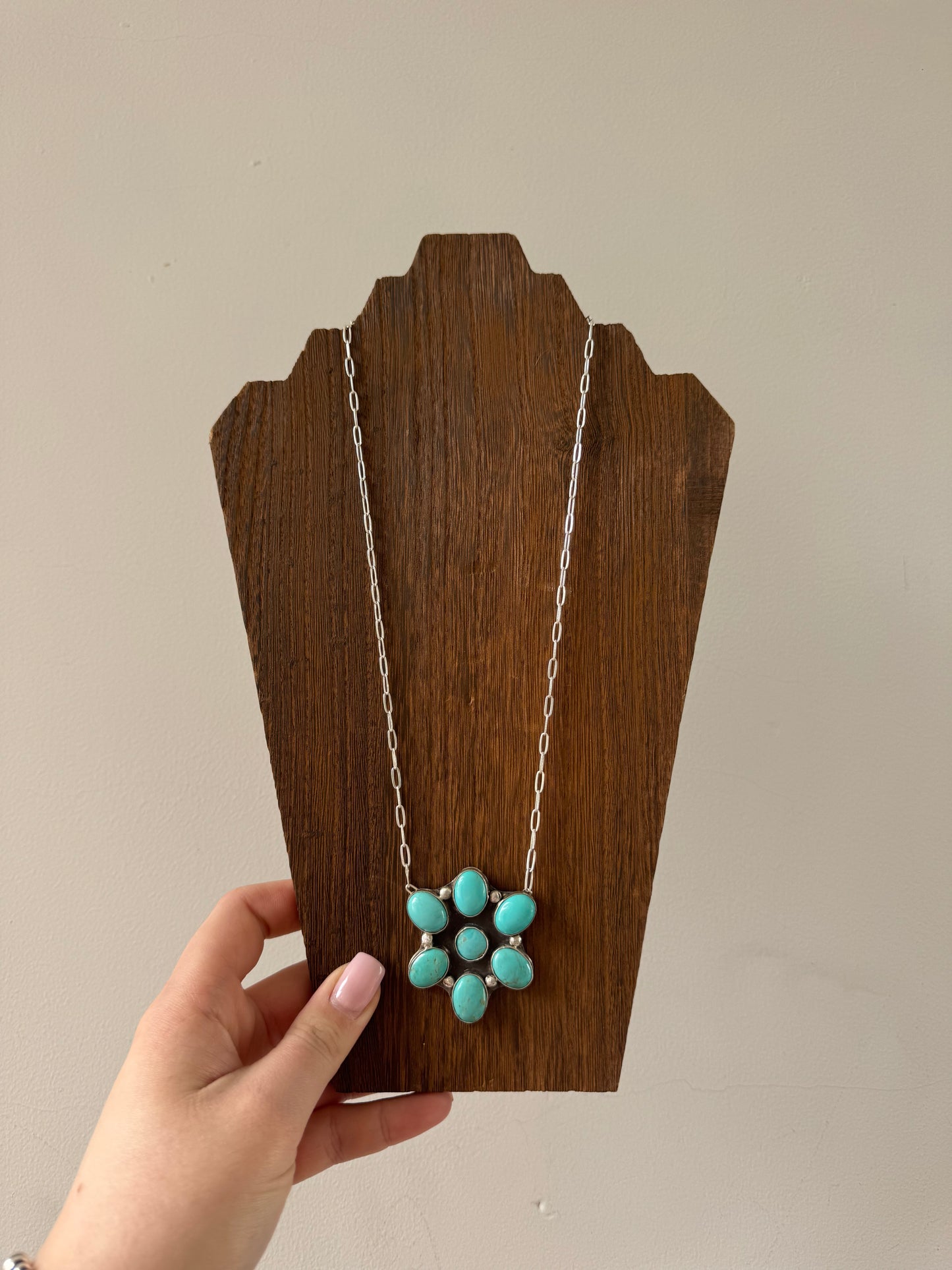 25.75" Kingman Gold Turquoise Cluster Necklace