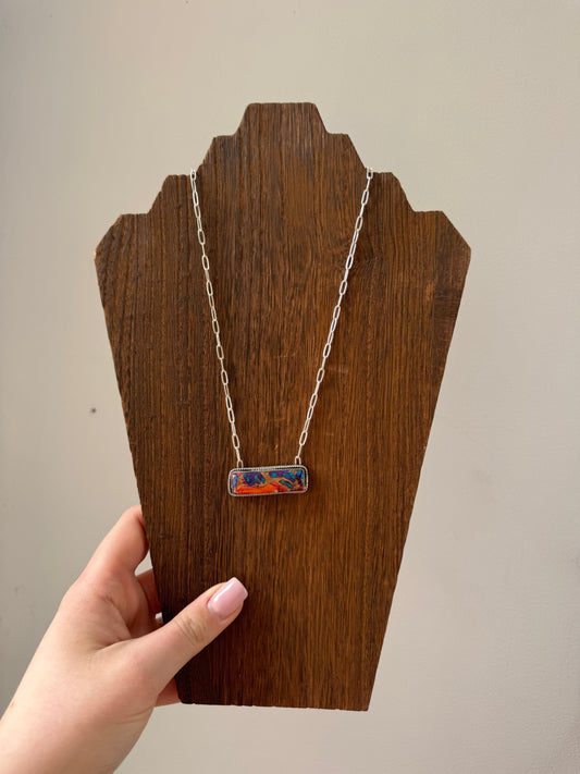 19.75" Kingman/Orange Dahlia Turquoise Bar Necklace