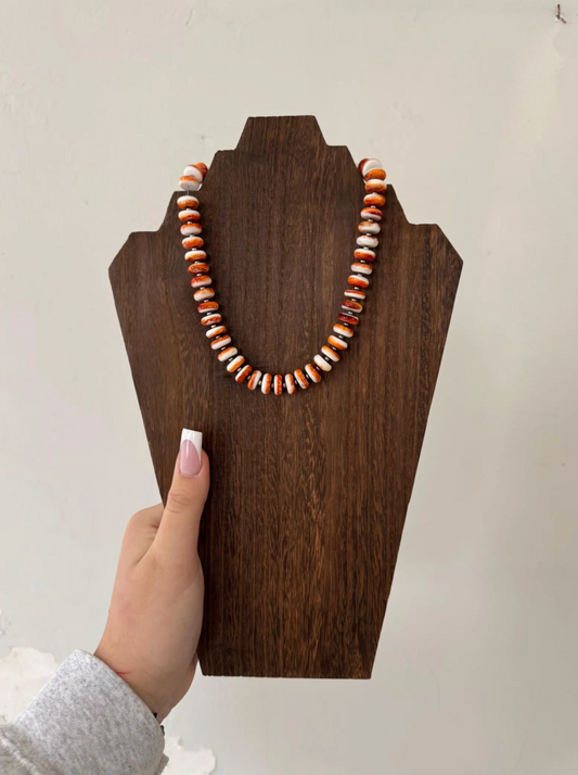 16.5" 12mm Orange Spiny Necklace with 3mm Sterling Pearls