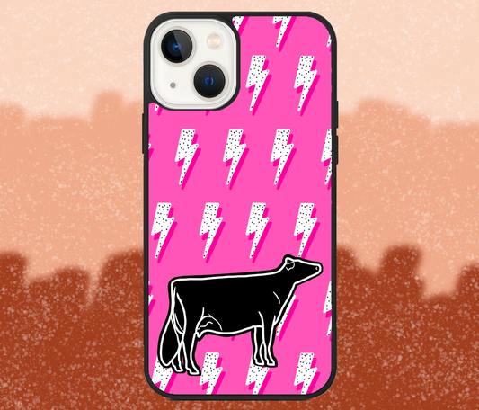 Dairy Cow Hot Pink Lightning Bolt iPhone Case