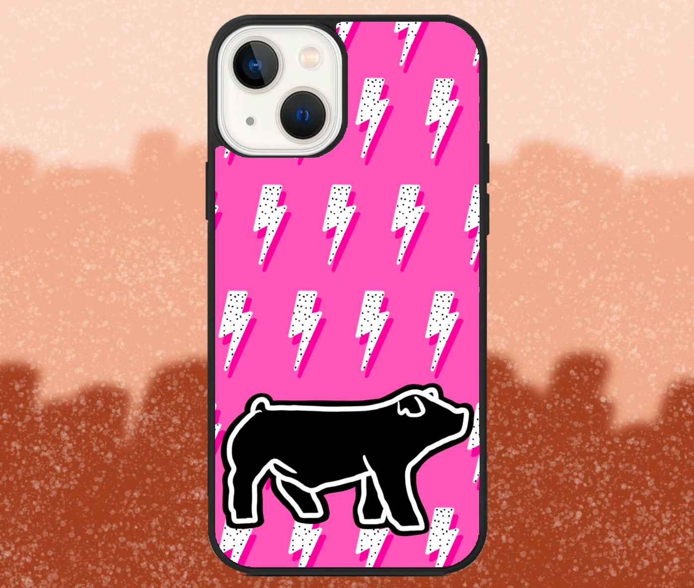 Floppy Ear Market Hog Pink Lightning Bolt Pattern iPhone Case