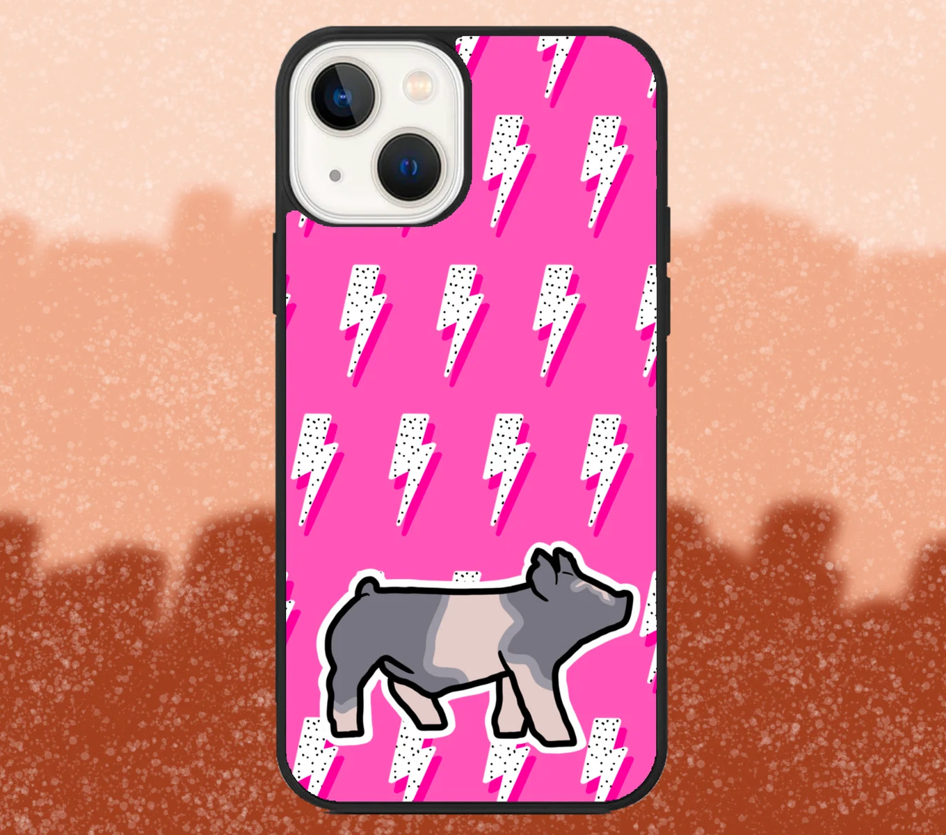 Blue Belted Market Hog Pink Lightning Bolt Pattern iPhone Case