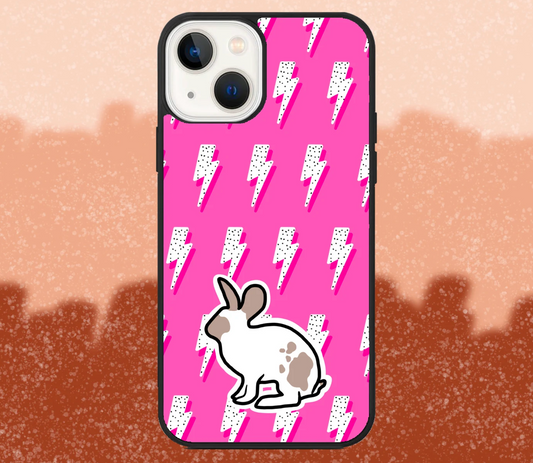 Brown and White Rabbit Pink Lightning Bolt Pattern iPhone Case