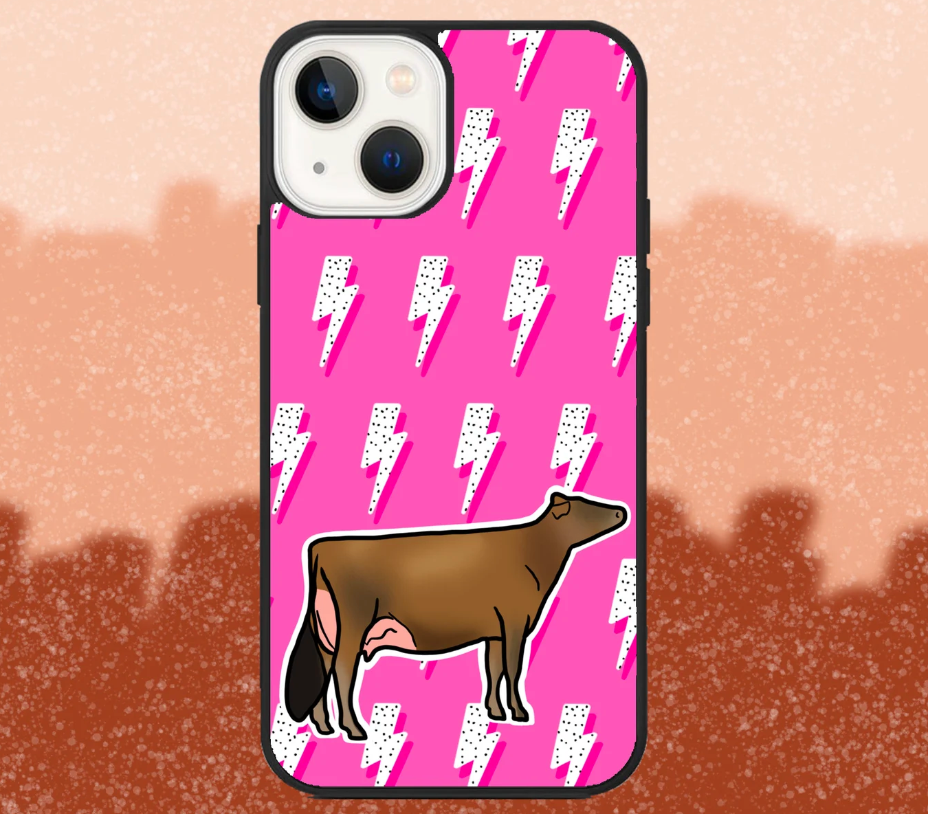 Jersey Dairy Cow Pink Lightning Bolt iPhone Case