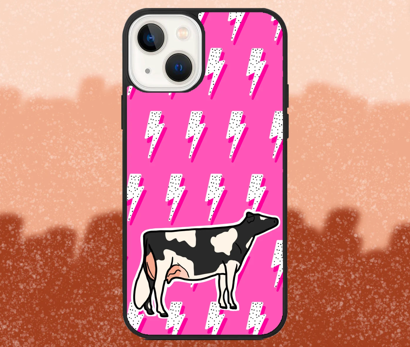 Holstein Dairy Cow Pink Lightning Bolt iPhone Case