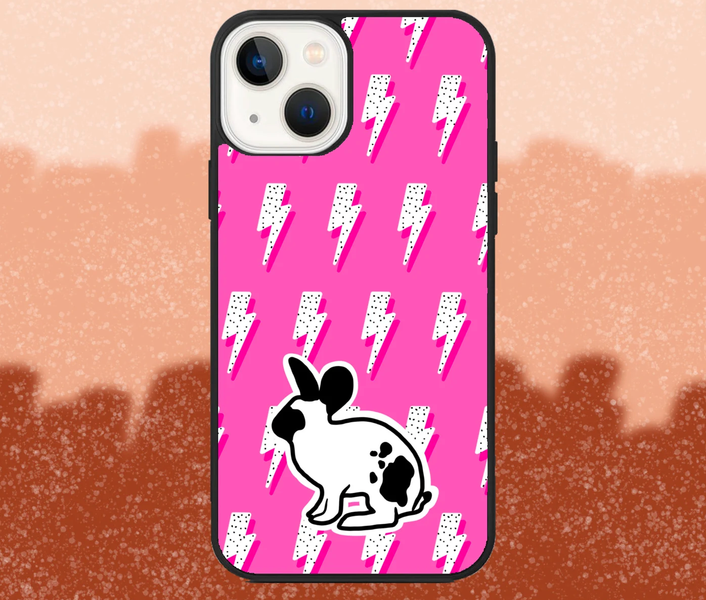 Black and White Rabbit Pink Lightning Bolt Pattern iPhone Case