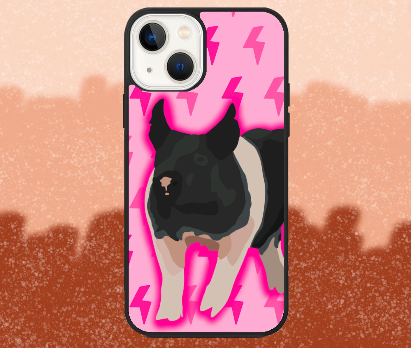 Black Belted Market Hog Pink Lightning Bolt Print iPhone Case