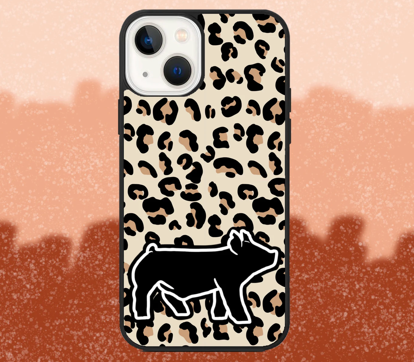 Black Up Ear Market Hog Leopard Print iPhone Case