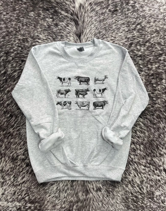 Vintage Cattle Drawings Western Crewneck